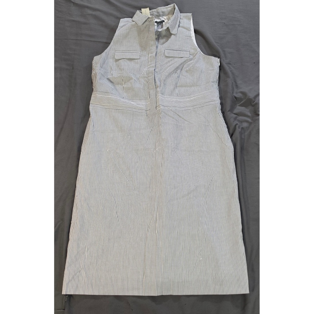 Ann Taylor Blue White Striped Sleeveless Shirt Dress Size 12 NWT